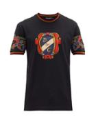 Matchesfashion.com Dolce & Gabbana - Heraldic Print Cotton Jersey T Shirt - Mens - Black