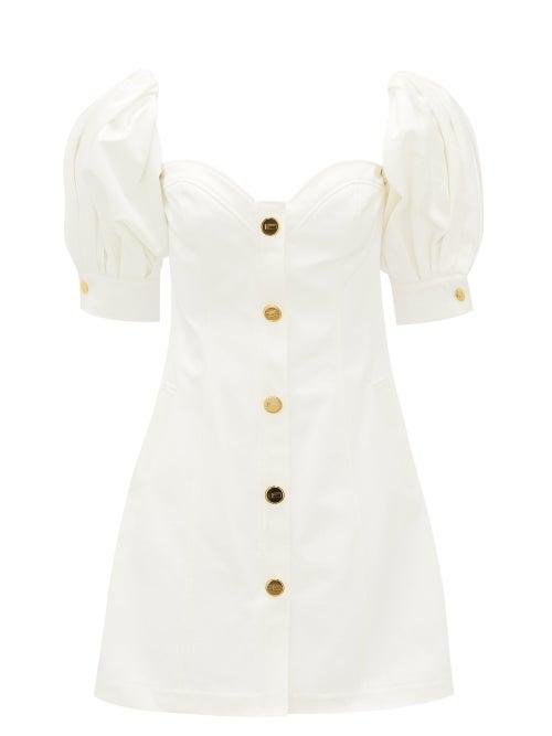 Matchesfashion.com Franoise - Balloon-sleeve Cotton-twill Mini Dress - Womens - White
