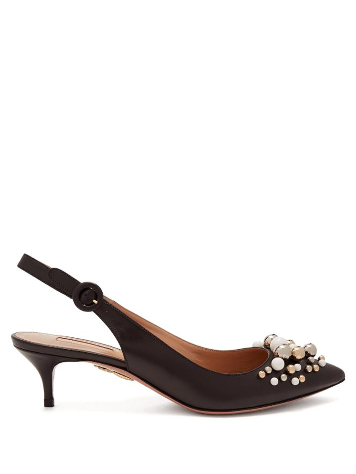 Aquazzura Bon Bon Embellished Slingback Leather Pumps