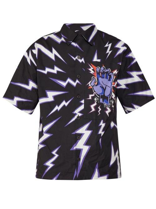 Matchesfashion.com Prada - Thunder Bolt Print Poplin Shirt - Mens - Dark Purple