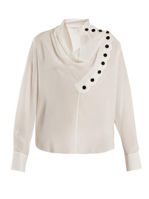Matchesfashion.com Chlo - Asymmetric Scallop Trimmed Silk Top - Womens - White