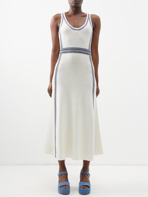 Chlo - Pointelle-trim Rib-knit Wool Maxi Dress - Womens - Ivory