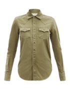 Matchesfashion.com Saint Laurent - Patch-pocket Distressed Cotton-twill Shirt - Womens - Khaki