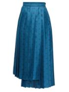 Matchesfashion.com Fendi - Karligraphy Pleated Logo-print Silk Midi Skirt - Womens - Blue Multi