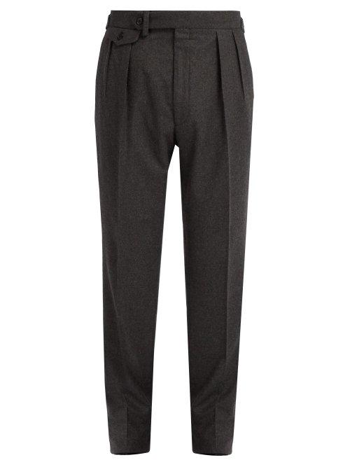 Matchesfashion.com Ralph Lauren Purple Label - Straight Leg Wool Flannel Trousers - Mens - Dark Grey