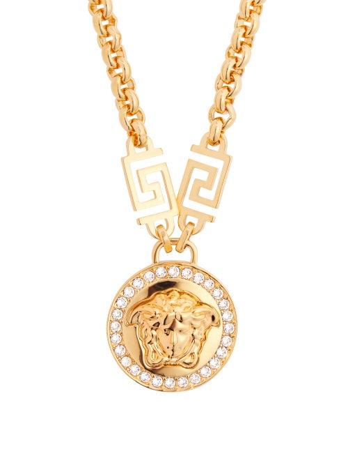 Matchesfashion.com Versace - Crystal Medusa Head Greca Chain Necklace - Womens - Gold