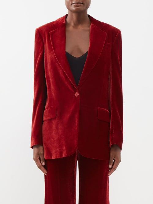 Stella Mccartney - Single-breasted Velvet Suit Jacket - Womens - Red