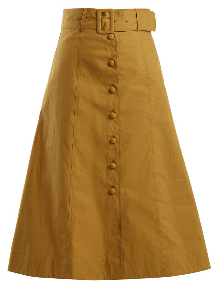 Sea Belted A-line Cotton-blend Midi Skirt
