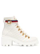 Matchesfashion.com Gucci - Webbed Strap Quilted Leather Boots - Womens - White