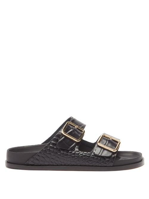 Birkenstock - 1774 Arizona Crocodile-effect Leather Slides - Womens - Black
