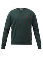 Ami - Ami De Caur-logo Cotton-jersey Sweatshirt - Mens - Dark Green