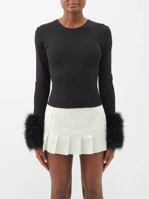 16arlington - Tanith Feather-cuff Jersey Top - Womens - Black