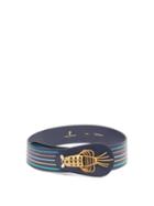 Matchesfashion.com Sonia Petroff - Lobster Crystal-embellished Striped Leather Belt - Womens - Blue Multi