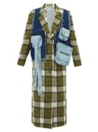 Matchesfashion.com Natasha Zinko - Oversized Checked Coat With Denim Vest - Womens - Denim Multi