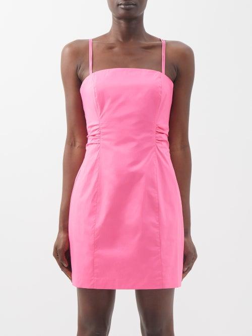 Frame - Tie-back Cotton-blend Mini Dress - Womens - Pink