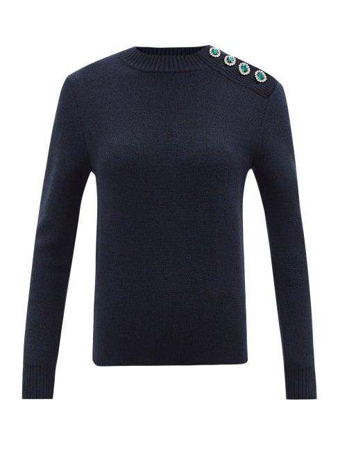 Paco Rabanne - Crystal-button Wool Sweater - Womens - Navy
