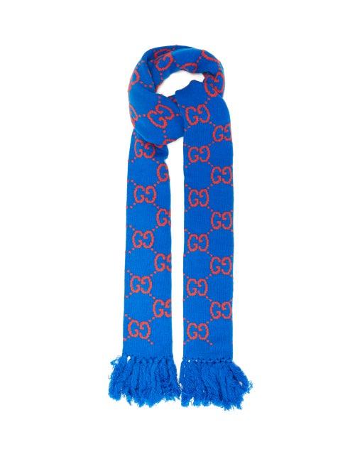 Gucci - Gg-jacquard Wool Scarf - Mens - Blue