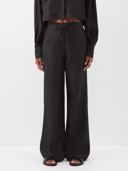 Frame - High-rise Slubbed-canvas Trousers - Womens - Black