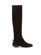 Matchesfashion.com Aquazzura - X Claudia Schiffer Bowie Suede Knee High Boots - Womens - Black