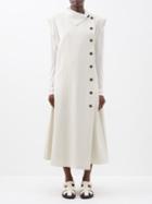 Co - Asymmetric-collar Buttoned Canvas Dress - Womens - Light Grey