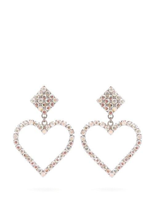 Matchesfashion.com Alessandra Rich - Crystal Embellished Heart Drop Earrings - Womens - Multi