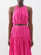 Bird & Knoll - Lena Pleated Cotton-blend Cropped Top - Womens - Fuschia