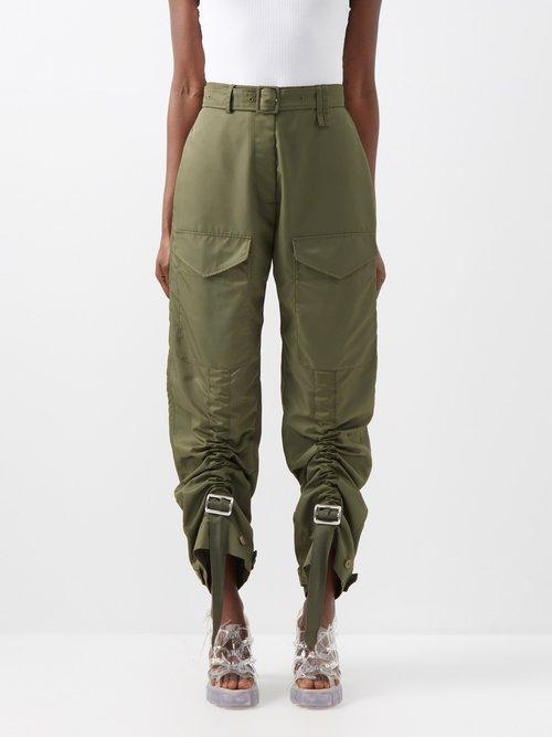 Simone Rocha - Gathered Cuff Satin Trousers - Womens - Khaki Green