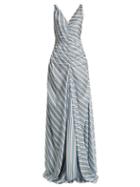 Matchesfashion.com Attico - Penelope V Neck Striped Dress - Womens - Blue Stripe
