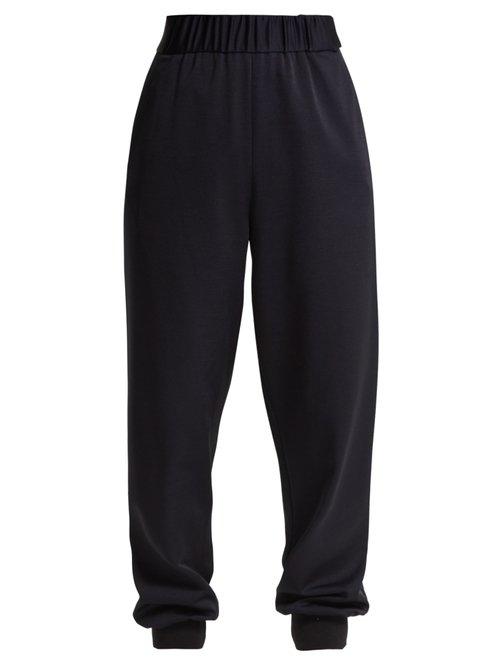 Matchesfashion.com Tibi - Sculpted Elasticated Waist Piqu Trousers - Womens - Navy