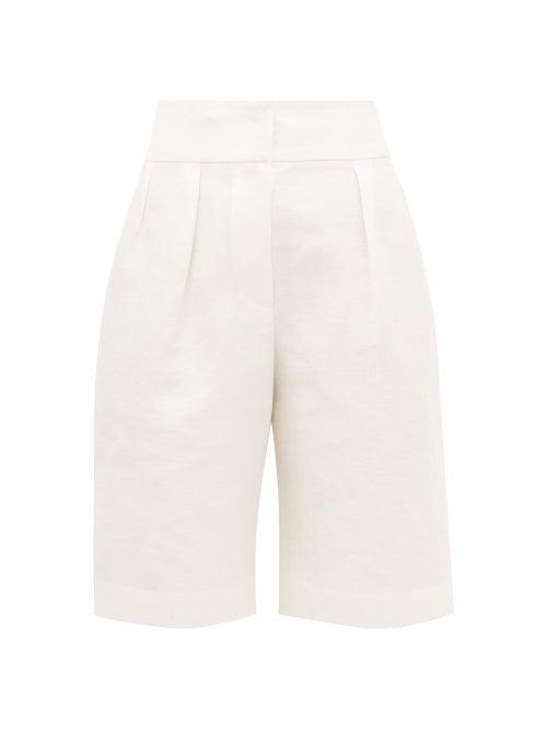 Matchesfashion.com Brunello Cucinelli - Pleated Linen-blend Wide-leg Shorts - Womens - Ivory