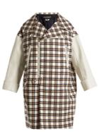 Junya Watanabe Leather-trimmed Hound's-tooth Wool-blend Coat