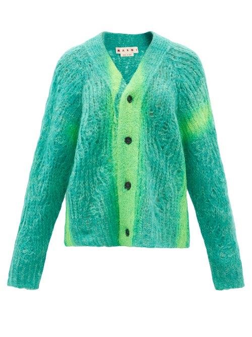 Ladies Rtw Marni - Spray-painted Mohair-blend Cardigan - Womens - Green