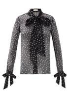 Matchesfashion.com Saint Laurent - Pussy-bow Polka-dot Silk-chiffon Blouse - Womens - Black White
