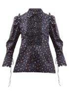 Matchesfashion.com Horror Vacui - Electra Smocked Floral Print Cotton Blouse - Womens - Navy Multi