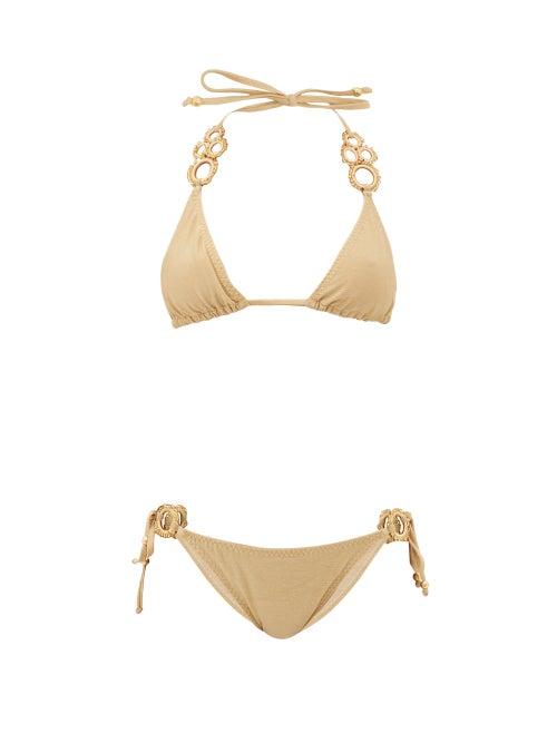 Matchesfashion.com My Beachy Side - Haluc Beaded Crochet-strap Lam Triangle Bikini - Womens - Gold