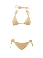 Matchesfashion.com My Beachy Side - Haluc Beaded Crochet-strap Lam Triangle Bikini - Womens - Gold