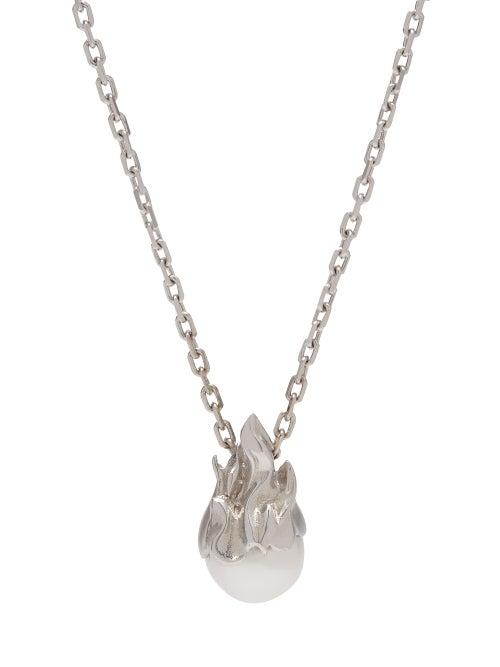 Matchesfashion.com Alan Crocetti - Pearl In Heat Sterling Silver And Pearl Necklace - Mens - Silver