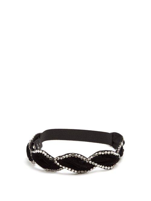 Matchesfashion.com Gucci - Braided Velvet Crystal Headband - Womens - Black