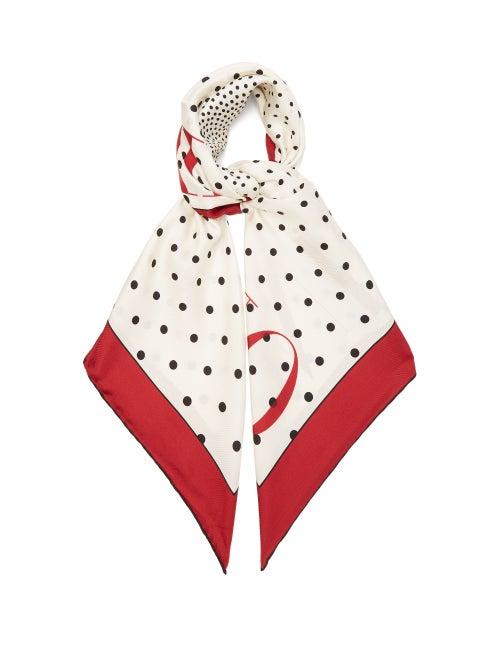 Valentino Garavani - Polka-dot Silk-faille Scarf - Womens - Red Multi