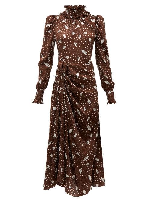 Matchesfashion.com Alessandra Rich - High Neck Printed Jacquard Silk Dress - Womens - Brown Multi