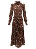 Matchesfashion.com Alessandra Rich - High Neck Printed Jacquard Silk Dress - Womens - Brown Multi