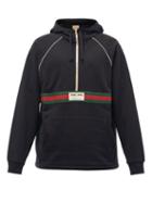 Mens Rtw Gucci - Web-stripe Cotton-jersey Hooded Sweatshirt - Mens - Black
