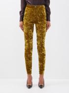 Saint Laurent - High-rise Brushed-velvet Slim-leg Leggings - Womens - Yellow