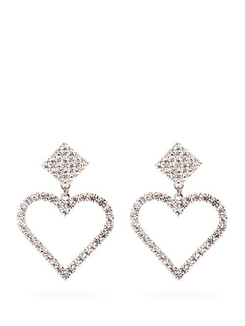 Matchesfashion.com Alessandra Rich - Crystal Embellished Heart Earrings - Womens - Crystal