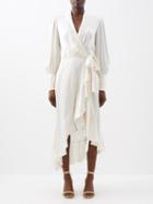 Zimmermann - Balloon-sleeve Silk-satin Wrap Midi Dress - Womens - Cream