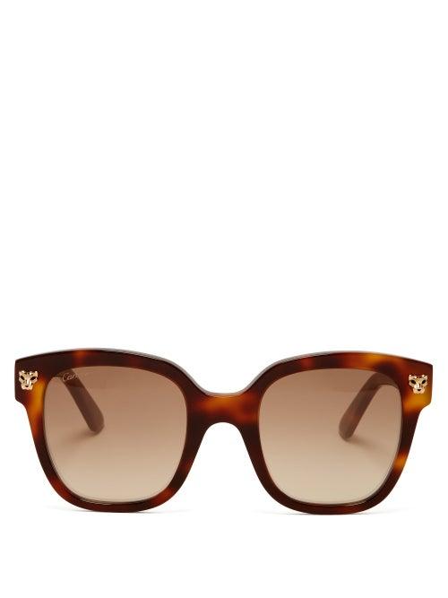 Matchesfashion.com Cartier Eyewear - Panthre Square Tortoiseshell Acetate Sunglasses - Womens - Tortoiseshell