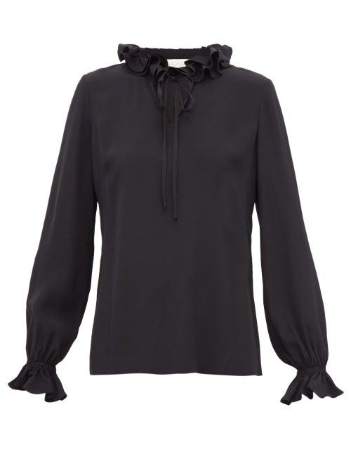 Matchesfashion.com Goat - Irving Ruffled Tie Neck Silk Blouse - Womens - Black