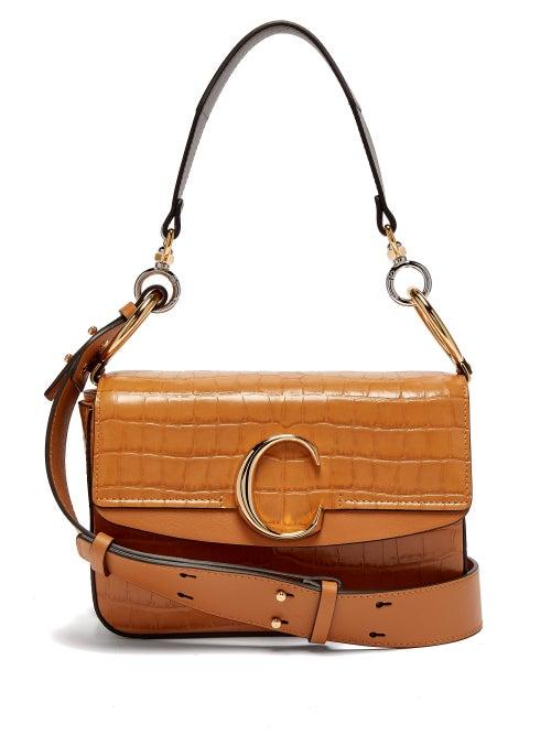Matchesfashion.com Chlo - The C Small Crocodile Effect Leather Shoulder Bag - Womens - Amber
