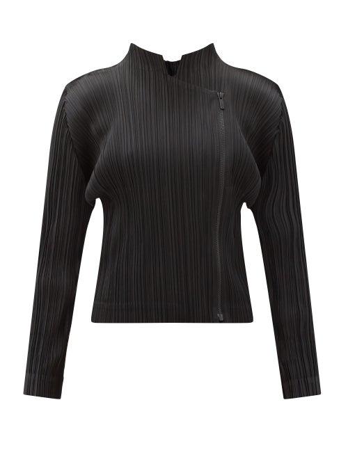 Matchesfashion.com Pleats Please Issey Miyake - Asymmetric Zip Technical-pleated Jacket - Womens - Black