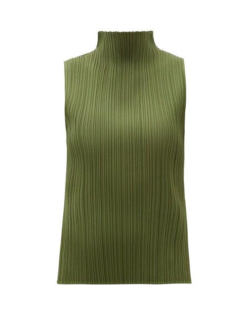 Matchesfashion.com Pleats Please Issey Miyake - High-neck Sleeveless Technical-pleated Top - Womens - Khaki